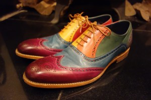 multi colour rainbow shoes john bray author crieff perthshire