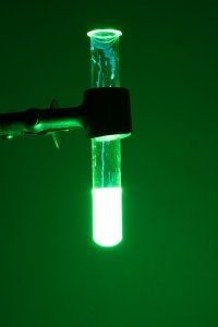 Green glowing test tube Creative commons licence image by PRHaney